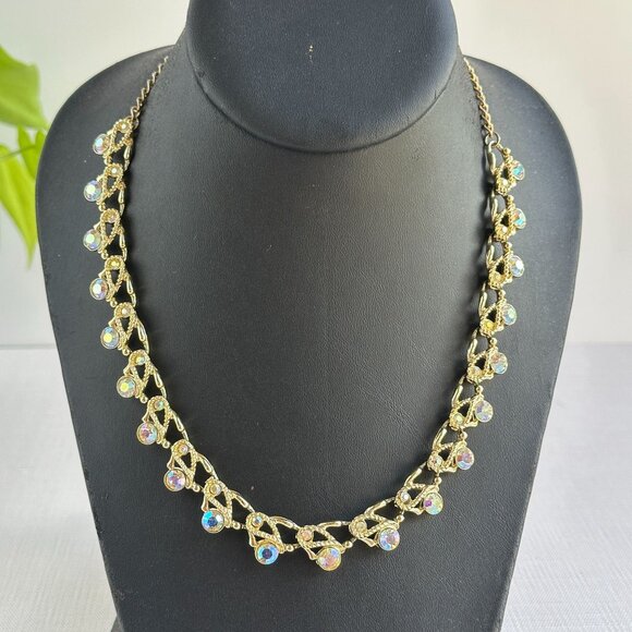 Vintage Aurora Borealis Gold Choker - Picture 1 of 7